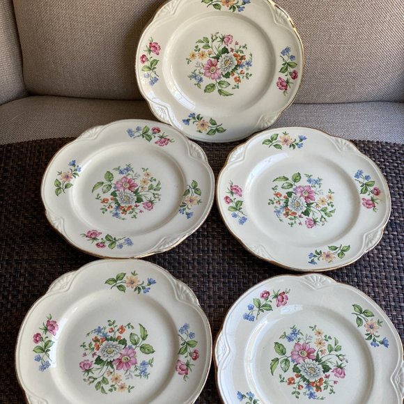 Vintage Homer Laughlin SPRINGTIME, Virginia Rose Shape, Set of 5 Dessert 6 1/2" - Picture 3 of 8